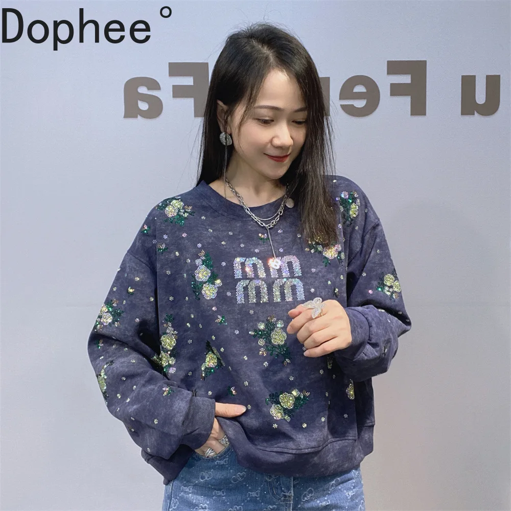 

Новинка 2025, осенняя женская короткая толстовка с цветочным принтом, топ, универсальные пуловеры с круглым вырезом, повседневная женская толстовка с длинными рукавами