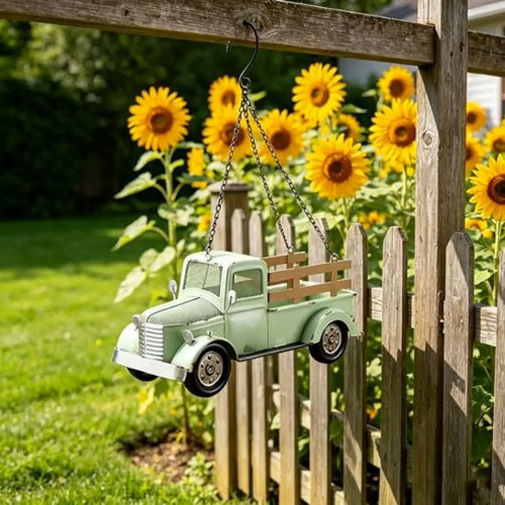 Decorative Metal Truck Bird Feeder Outdoor Garden Patio Hanging Ornament Wild Bird Feeding House Backyard Accessory