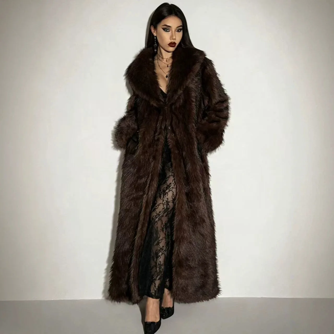 Women Faux Fur Coats Solid Fur Jackets Mid Length Pocket Cotton Linen Turn Down Collar Long Sleeves Coverd Button 2026 Winter