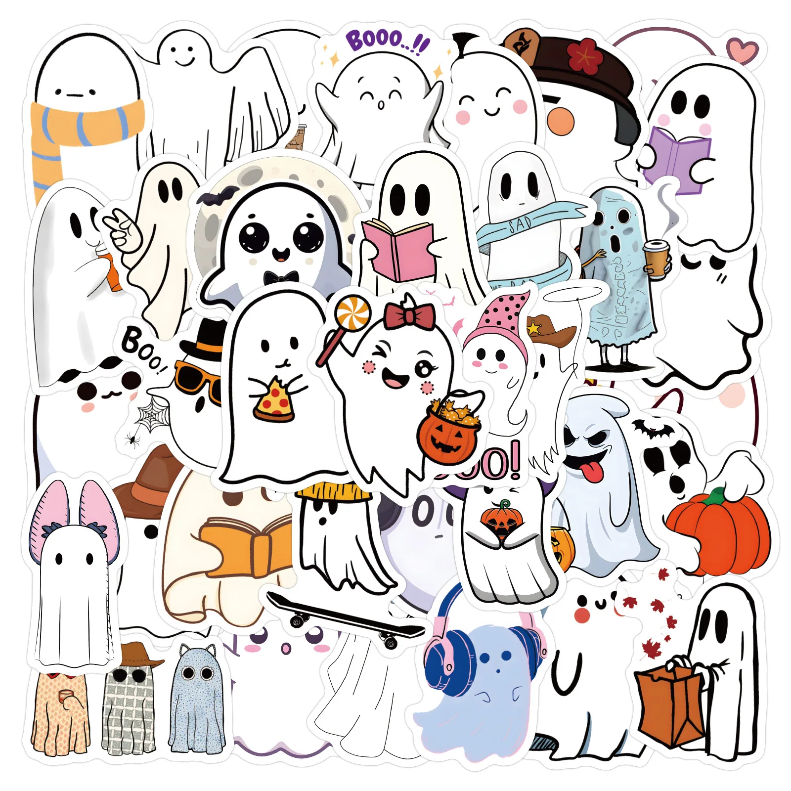 

10/30/60/120PCS Cute Ghost Stickers Hallowmas Cartoon Sticker Kids Toys Scrapbook Luggage Laptop Guitar Bike Skateboard Decals