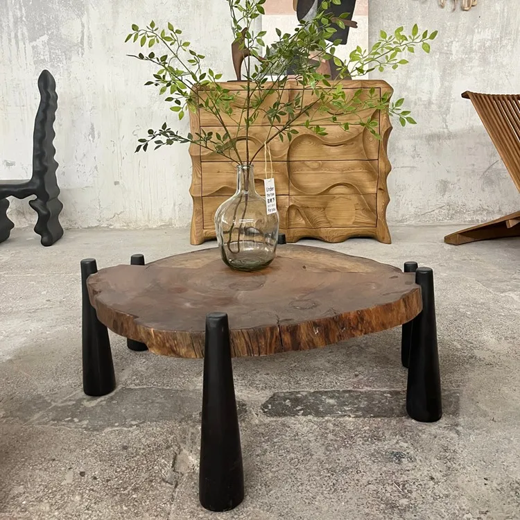 طاولة القهوة المتداخلة أثاث غرفة المعيشة طقم أريكة طاولة مركزية مستديرة طاولة قهوة من الخشب الصلب #2