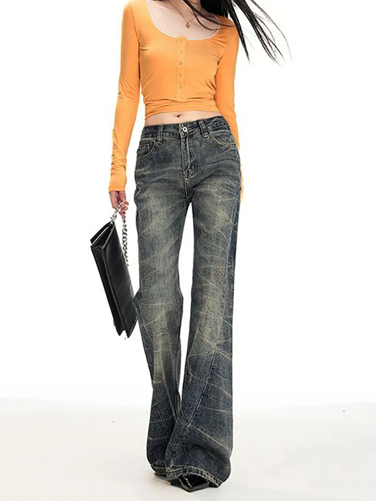 

Woman High Waist Vintage Casual Flare Jeans Girls Slim Fit Bell Bottom Pants Lady Fashion Denim Trousers
