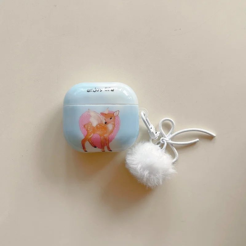 Cute Angel Fawn Pattern Earphone Case For Airpods Series, 1, 2, 3, 4,Pro, Pro2,Pro3,Anti-fall, Anti-scratch