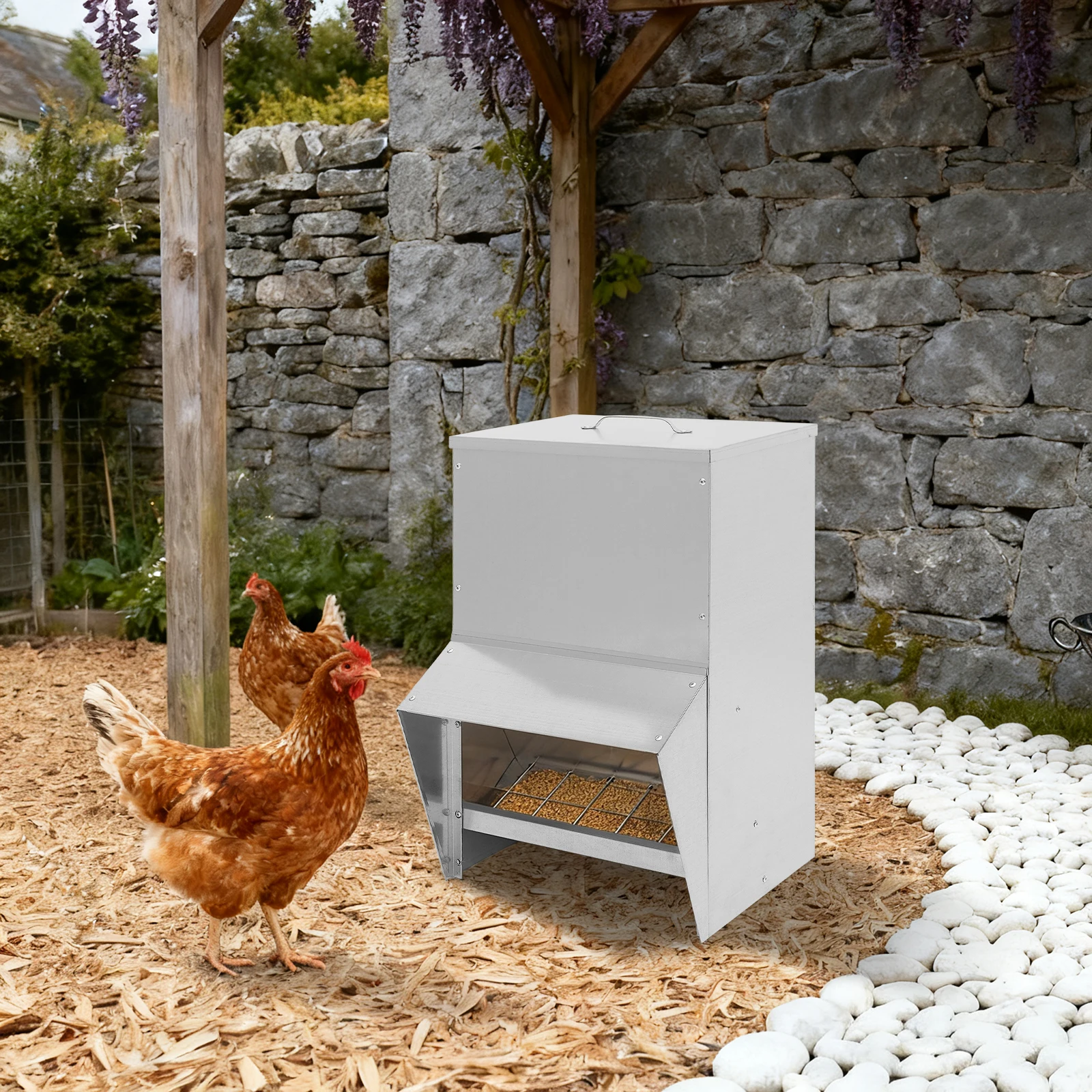 25L تغذية الدواجن تغذية الدجاج مع المظلة المضادة للمطر قدرة عالية للدجاج البط تركيا صندوق تغذية قفص حمامة المغذية