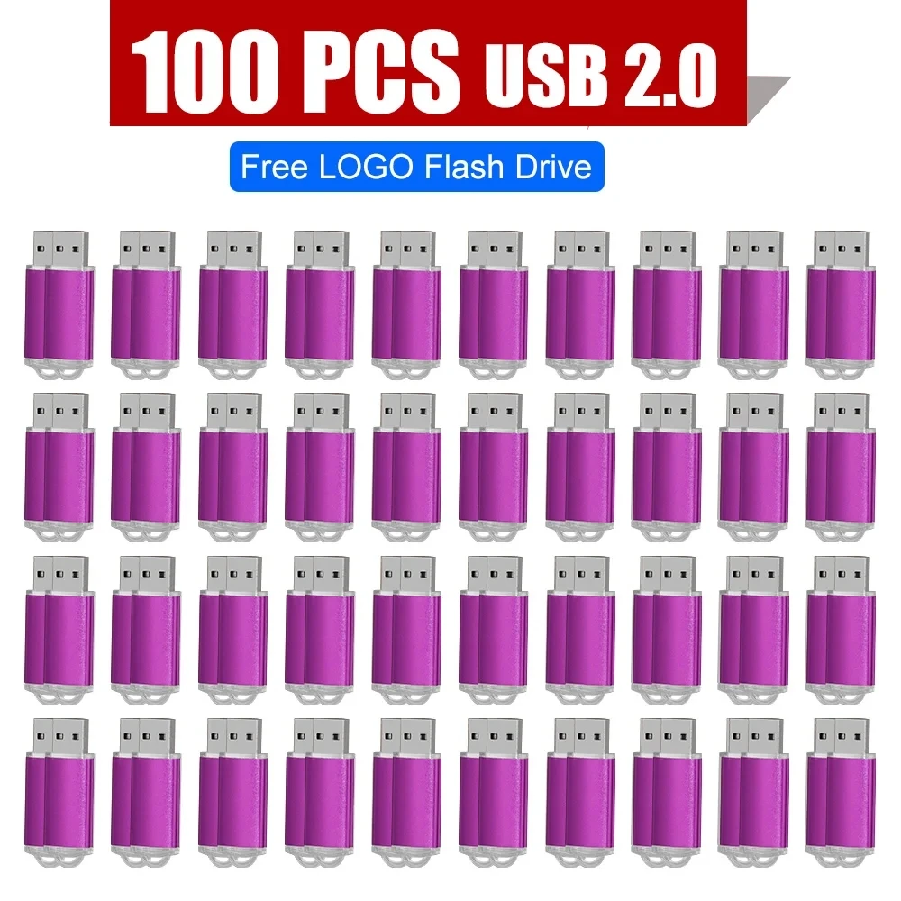 100 Pack USB Flash Drive Gratis Logo 128GB 64GB 32GB 16GB 8GB 4GB Waterdichte Pen Drive Memory Stick 2.0 Schijf Kleurrijke Pendrive