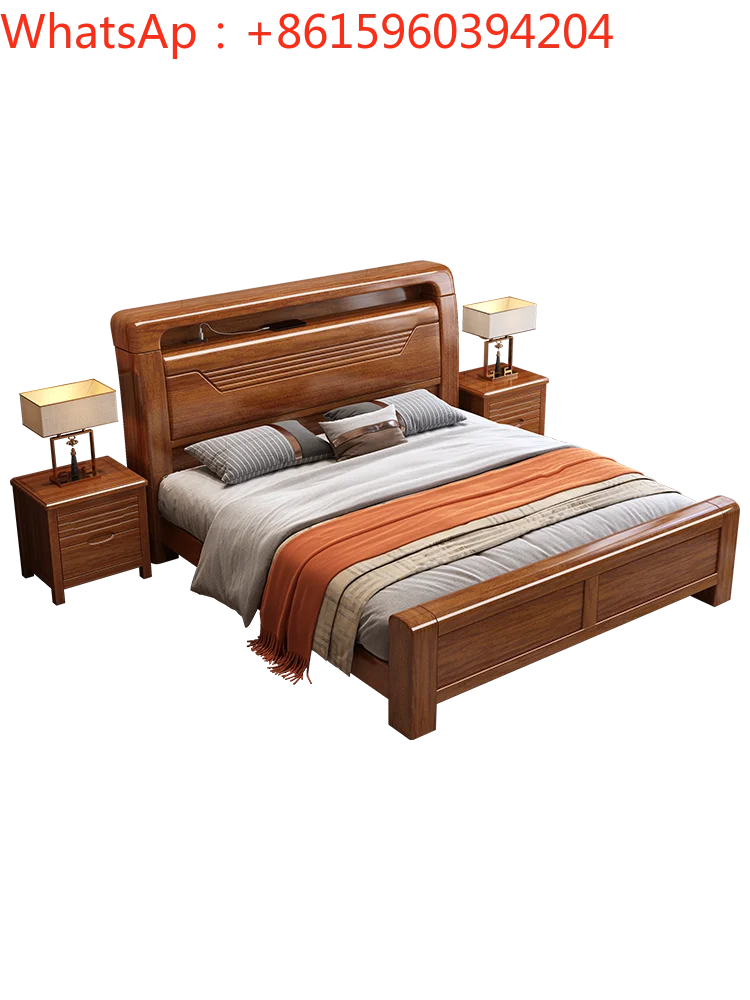 Walnut full solid wood bed  master room 1.8m double  side storage 2m big  factory direct sale 1.5m single