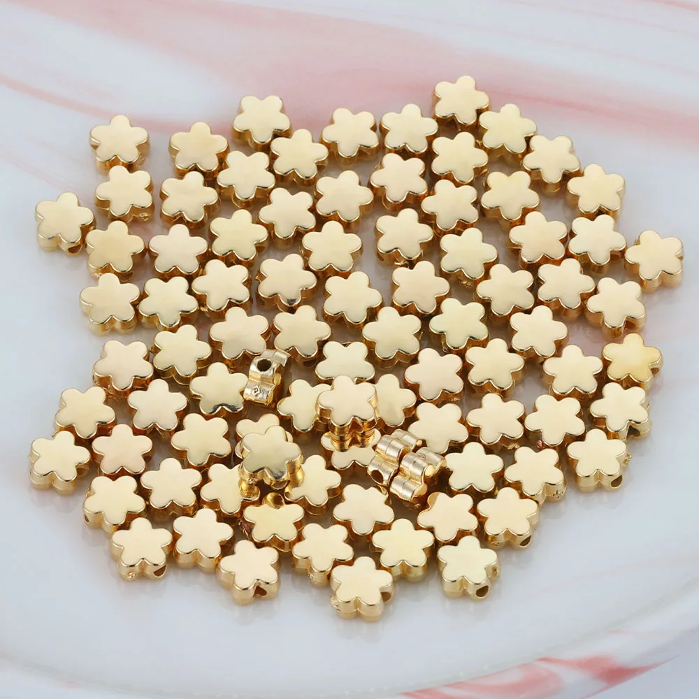 100pcs Acrylic Loose Beads Gold Plated CCB 3x6mm Flower Shape Spacer Beads for Jewelry Making Diy Necklace Bracelets Findings