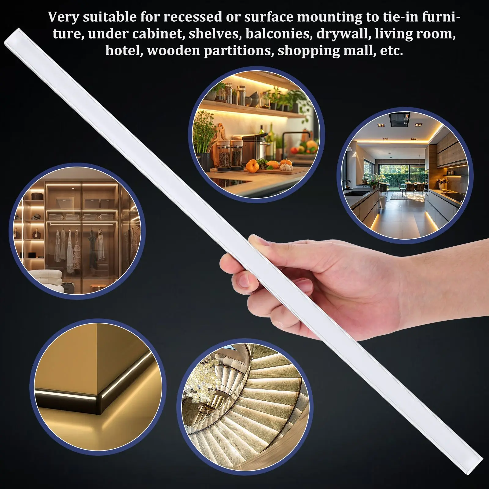 4 juegos de carcasa de luz de tira LED cubierta blanca lechosa difusor de perfil de canal de aluminio en forma de U 120cm para montaje debajo del gabinete