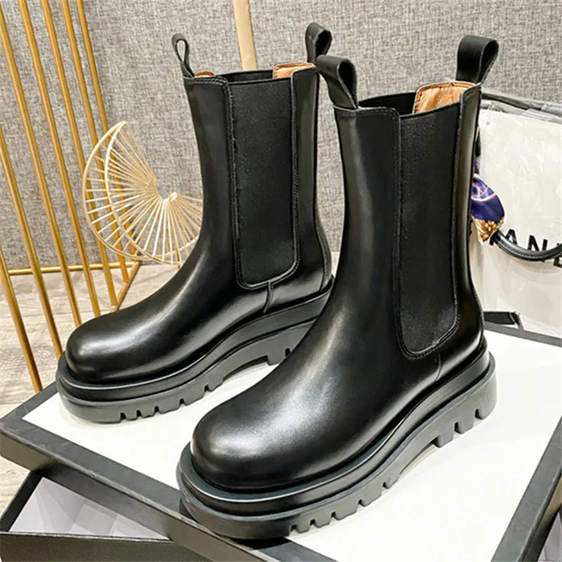 

Черные женские ботинки челси на толстой подошве и платформе, ботильоны Femme Flat Botas Mujer, женские короткие ботильоны без шнуровки, осенняя женская обувь