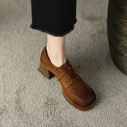 NEW Autumn/Spring Women Shoes Round Toe Chunky Heel Shoes Genuine Leather Women Pumps High Heel Platform Shoes zapatos de mujer