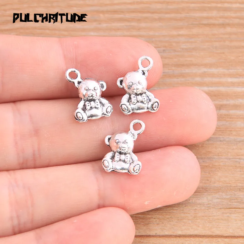 20PCS 10*15mm Metal Alloy New Antique Silver color Color Double-sided Bear Charms For Jewelry Making DIY Handmade Craft