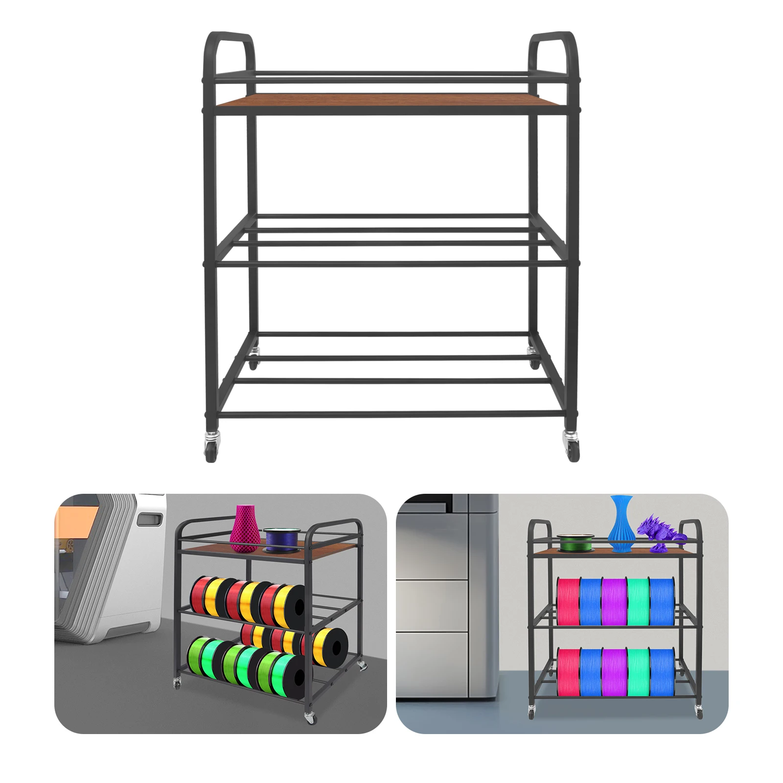 

3-tier Storage Rack with Wheels, Filament Spool Holders Rack, Printer Filament Storage Rack
