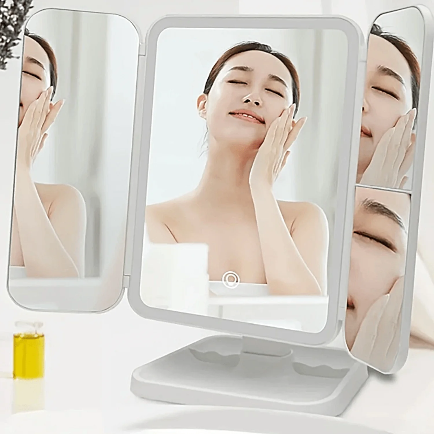 Светодиодное зеркало для макияжа с 3-цветной подсветкой, тройное косметическое зеркало, перезаряжаемое USB косметическое зеркало с подставкой, отличный подарок для женщин и девочек
