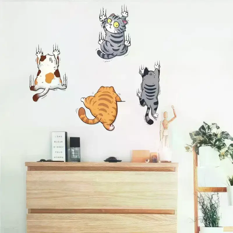 1Set Cute Cartoon Cat Wall Sticker - Self-adhesive, Reusable Bedroom And Dorm Room Decor Stickers For Whimsical And Backgrounds