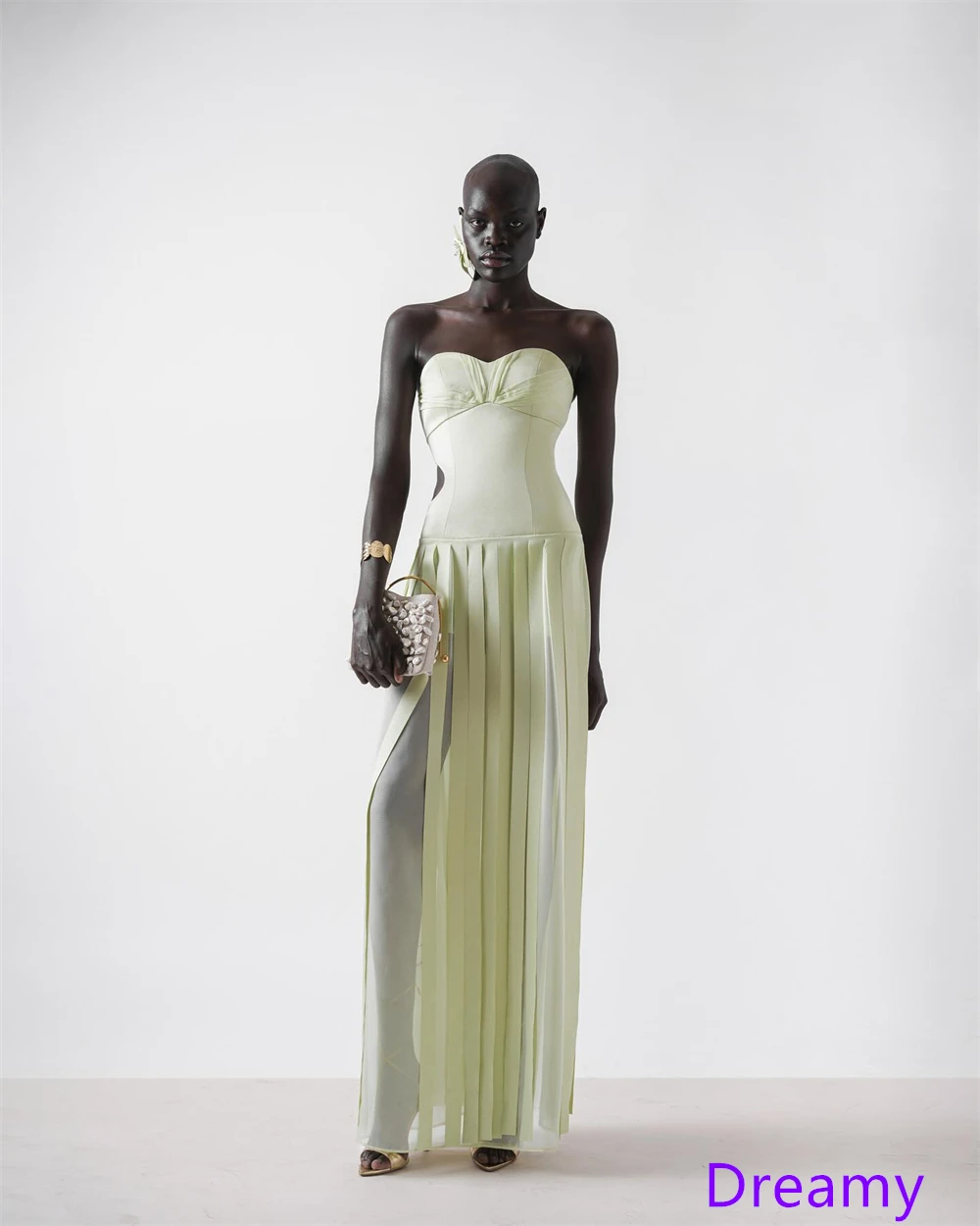 أزياء مخصصة فستان سهرة جيرسي أخضر بدون حمالات بدون أكمام فستان العودة للوطن مناسبة خاصة فساتين سحاب خلفي مثير