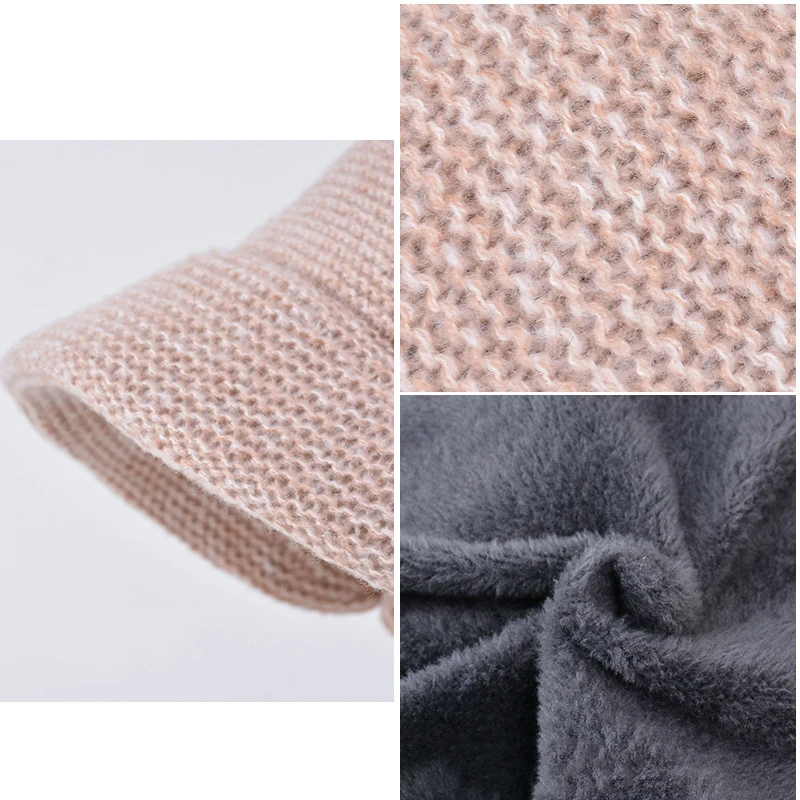 Women\'s Winter Keep Warm Beanie Scarf Set 2 Pieces Lady Fleece Lining Woolen Yarn Hat Knit Neck Gaiter Beret Wholesale Drop Ship