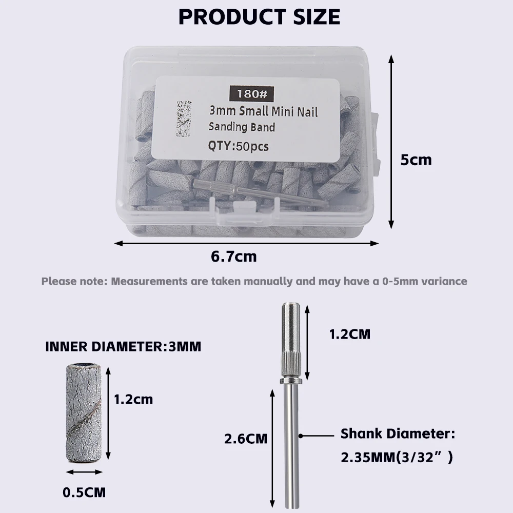 50/100 pièces 3mm petites bandes de ponçage des ongles ensemble pour forage des ongles fraisage manucure Salon-80/120/180/240 grain papier de verre accessoire