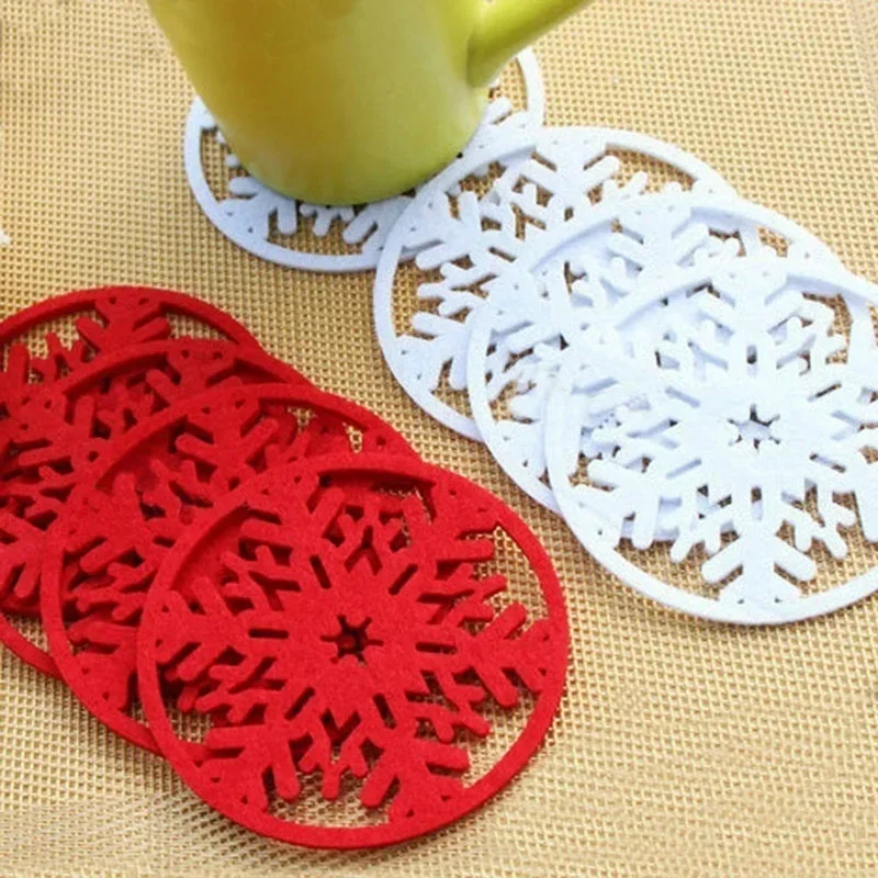 2026 Snowflake Cup Mat Christmas Decoration Snowflake Cup Mat Non Woven Banquet Tableware Tray Home Table Decoration