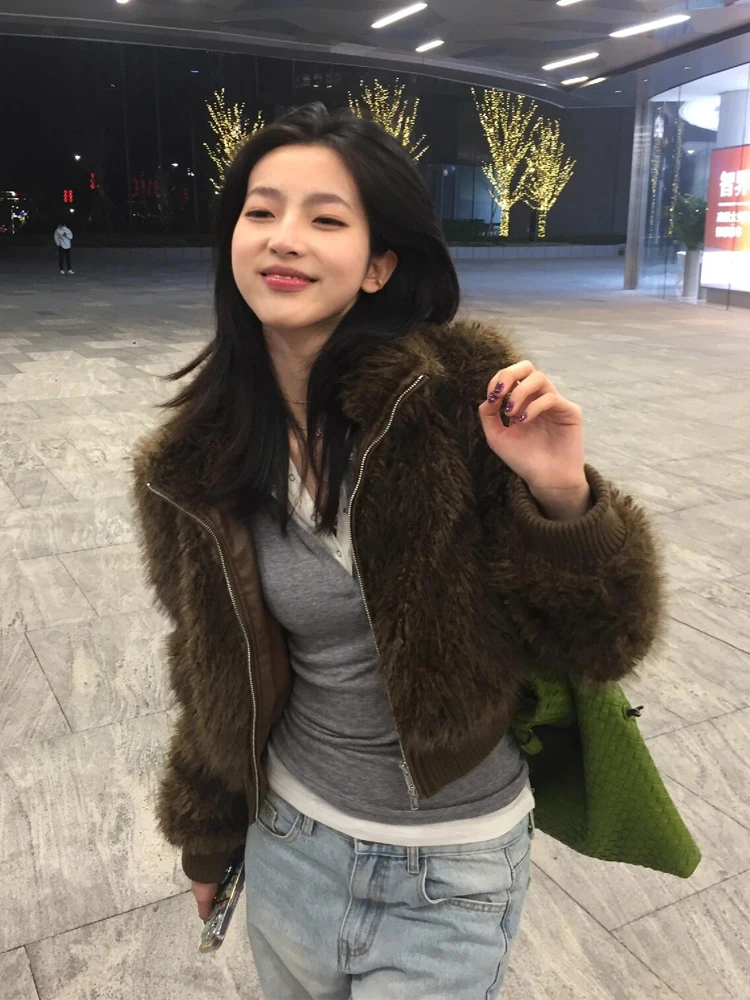 Cappotti scaldacollo in pelliccia sintetica Tasche da mezza stagione da donna Colletto stampato di media lunghezza Scaldacorpo Ricamo caffè Cintura diagonale