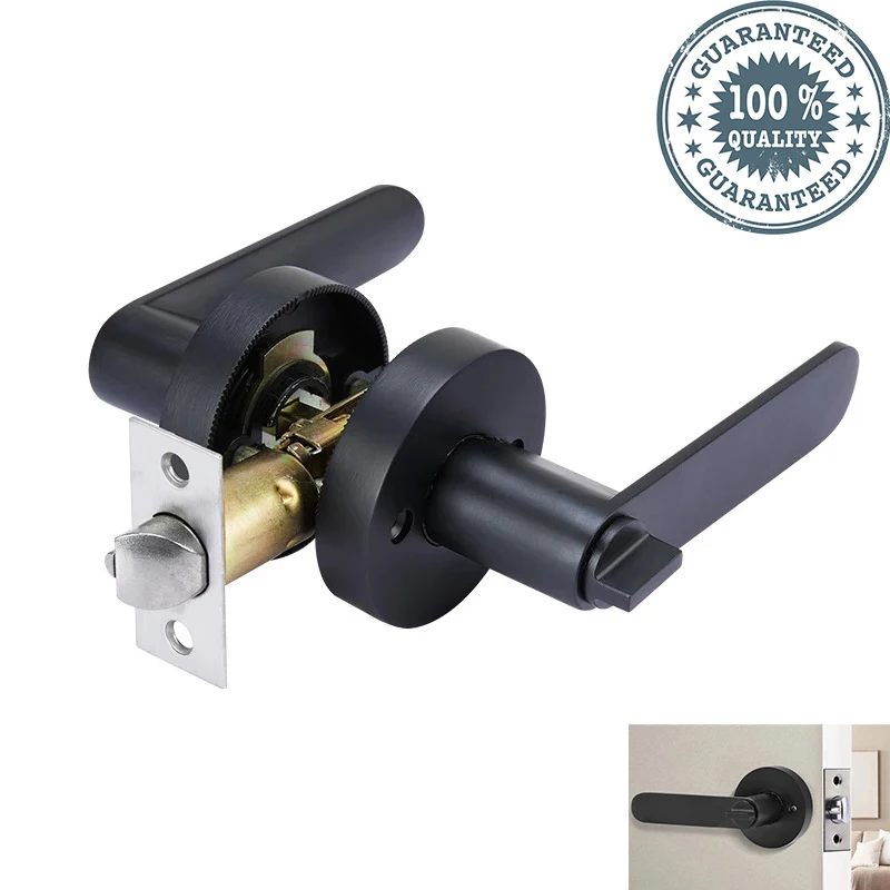 Black Door Handle Door Lock Three-Bar Spherical Square Channel Privacy Mask Interior For Bedroom Room Bathroom