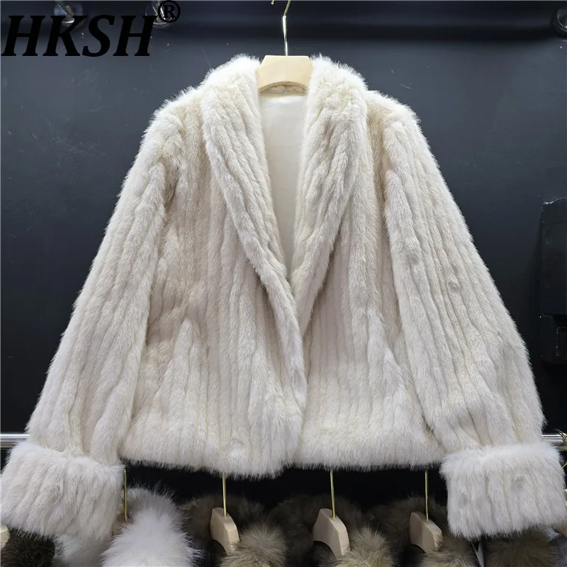 HKSH Women Fake Fur Coat Elegant French Style Casual Striped Design Solid Color Loose Vintage Versatile Chic Warm Jacket HK28826