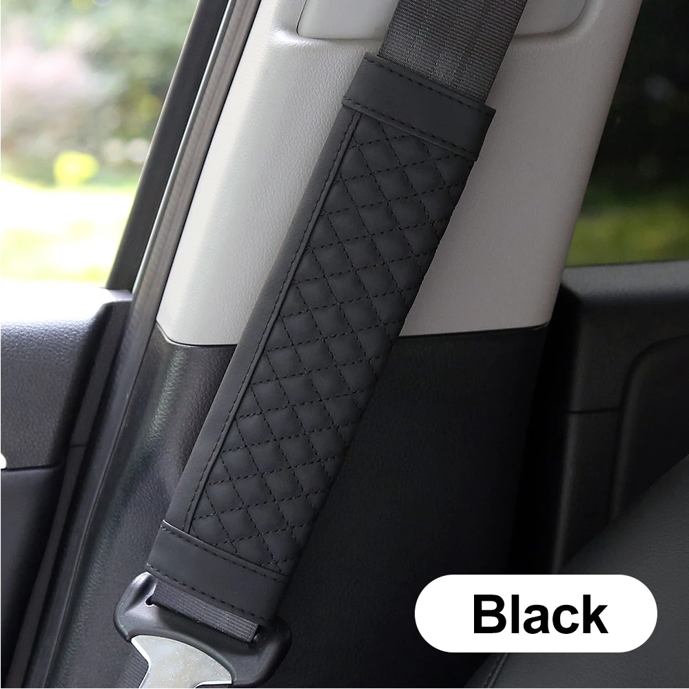 1PC PU Leather Car Seat Belt Shoulder Protector Cover Safety Belt Padding Pad Warm Plush Shoulder Cushion Protector Padding Pad