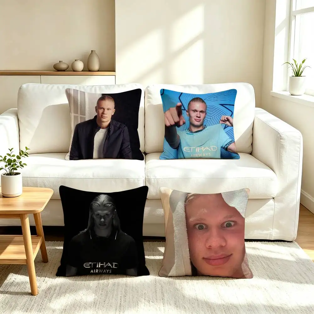 E-Erling Haaland N-Norway Football Star  Pillow Case Square Double-Sided Sofa Cushion Cover Bedroom Bedside Pillow