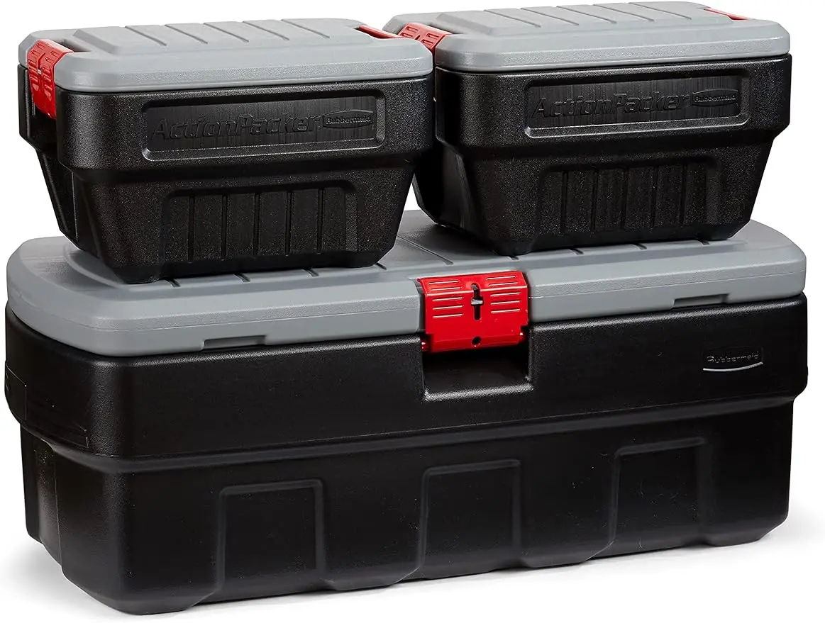 

Rubbermaid ActionPacker️ 48 Gal with 8 Gal Containers Nested, Lockable Storage Bins, Industrial, Rugged Storage Container Bundle