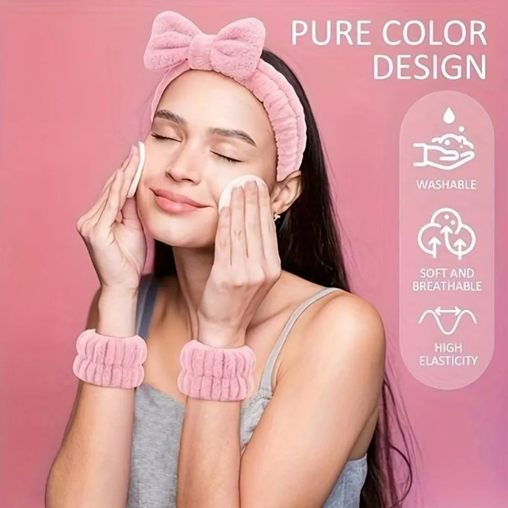 15 pz Coral Fleece Spa Fascia Polsino Set Antiscivolo Cura Della Pelle Trucco Soffio di Polvere Riutilizzabile Viso Accessori di Bellezza