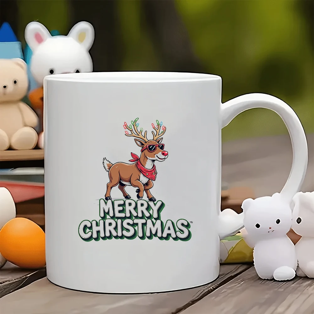 

11oz Mug + Christmas Cartoon Reindeer Merry Christmas Sticker + Kids Cup + Family Office Coffee Cup Holiday Gift Set