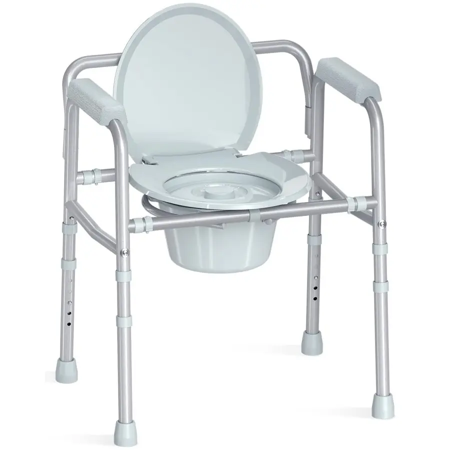 3in1 Bedside Commode Chair with Sturdy DualCrossbar Support Construction, Stable Portable Commode Toilet with 7.5Qt Potty Bucket