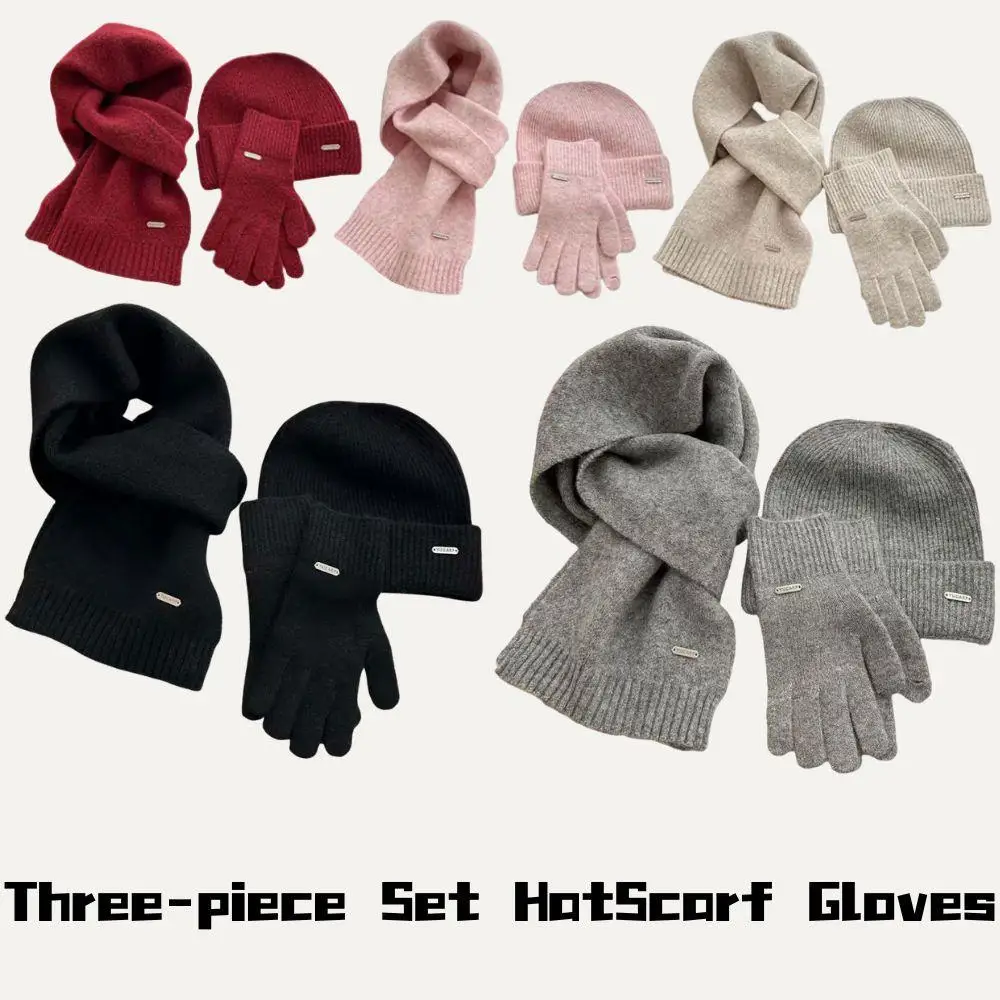 محبوك قبعة وشاح قفازات ثلاث قطع مجموعة الشتاء الصوف رشاقته الدافئة قبعات حريمي في الهواء الطلق يندبروف الأوشحة غير رسمية قبعة القفازات هدية