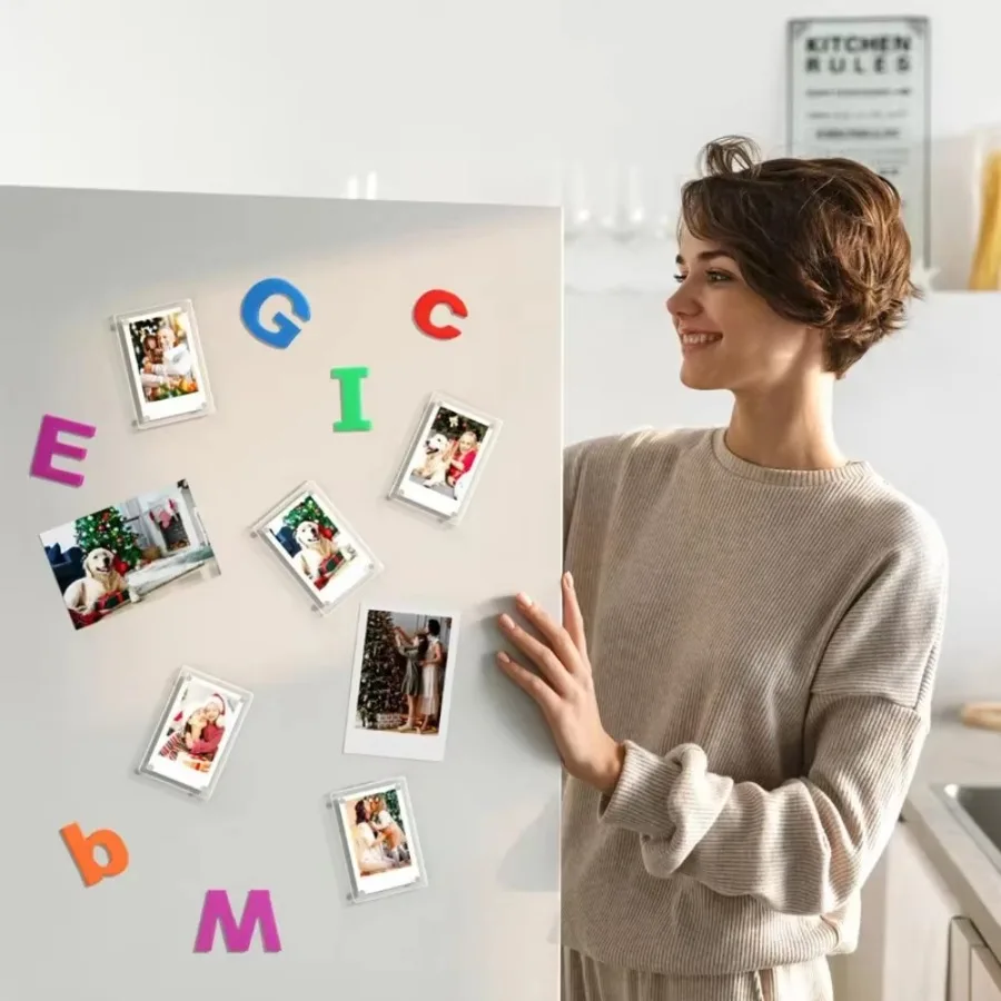 1/3/5pcs Transparent Photo Frame Magnetic Poster Display Stand 3/4inch Acrylic Fridge Magnet Photo Frame Household Decoration