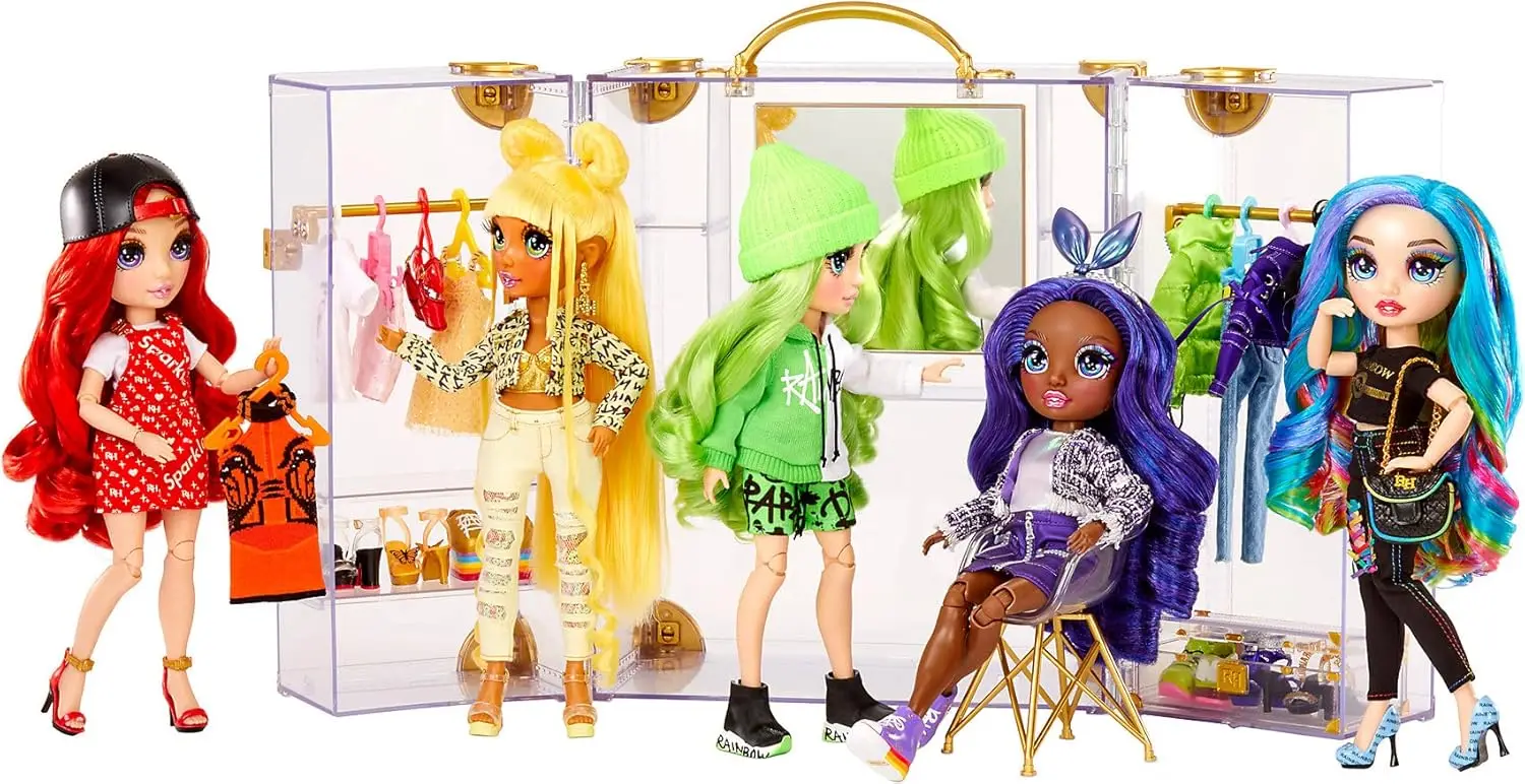 Armário de moda de luxo para mais de 400 looks. Conjunto de brinquedos acrílico transparente portátil com mais de 31 roupas e acessórios para bonecas de grife, presente para