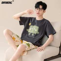 100% Cotton Mens Shorts Summer New Male Short Sleeves Pajamas High Quality Pj for Boy Sleeping Lingerie Man Cartoon Sleepwear