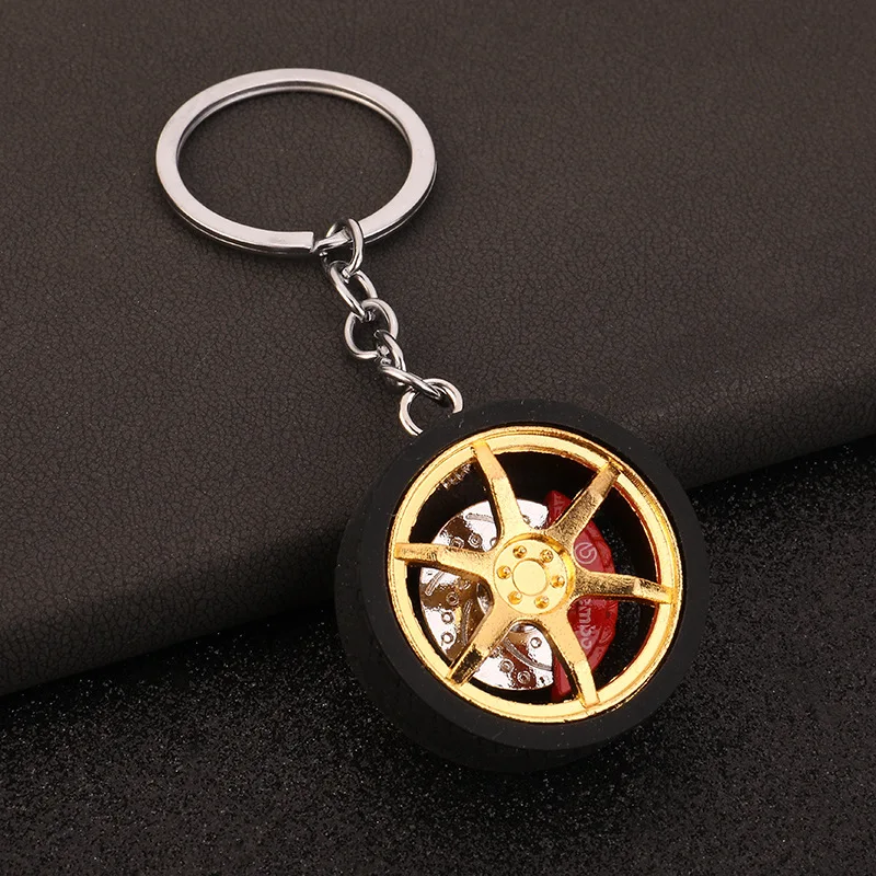 Car Wheel Hub Rubber Keychain Nos/Turbo Keychain Key Ring Metal with Aluminum Brake Discs Keyfob