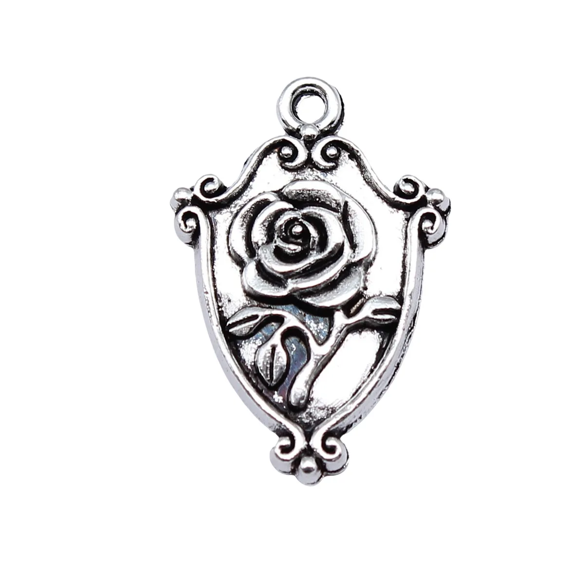 WYSIWYG 10pcs 23x16mm Antique Silver Color Gothic Style Rose Flower Charms Pendant For DIY Jewelry Making Jewelry Findings