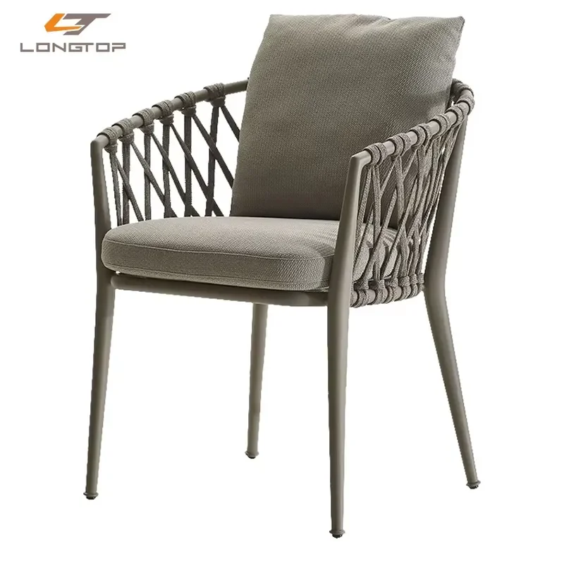 Wholesale in Stock Alfresco Dining Cafe Aluminum Frame Weaving Rope Dining Outdoor Chair