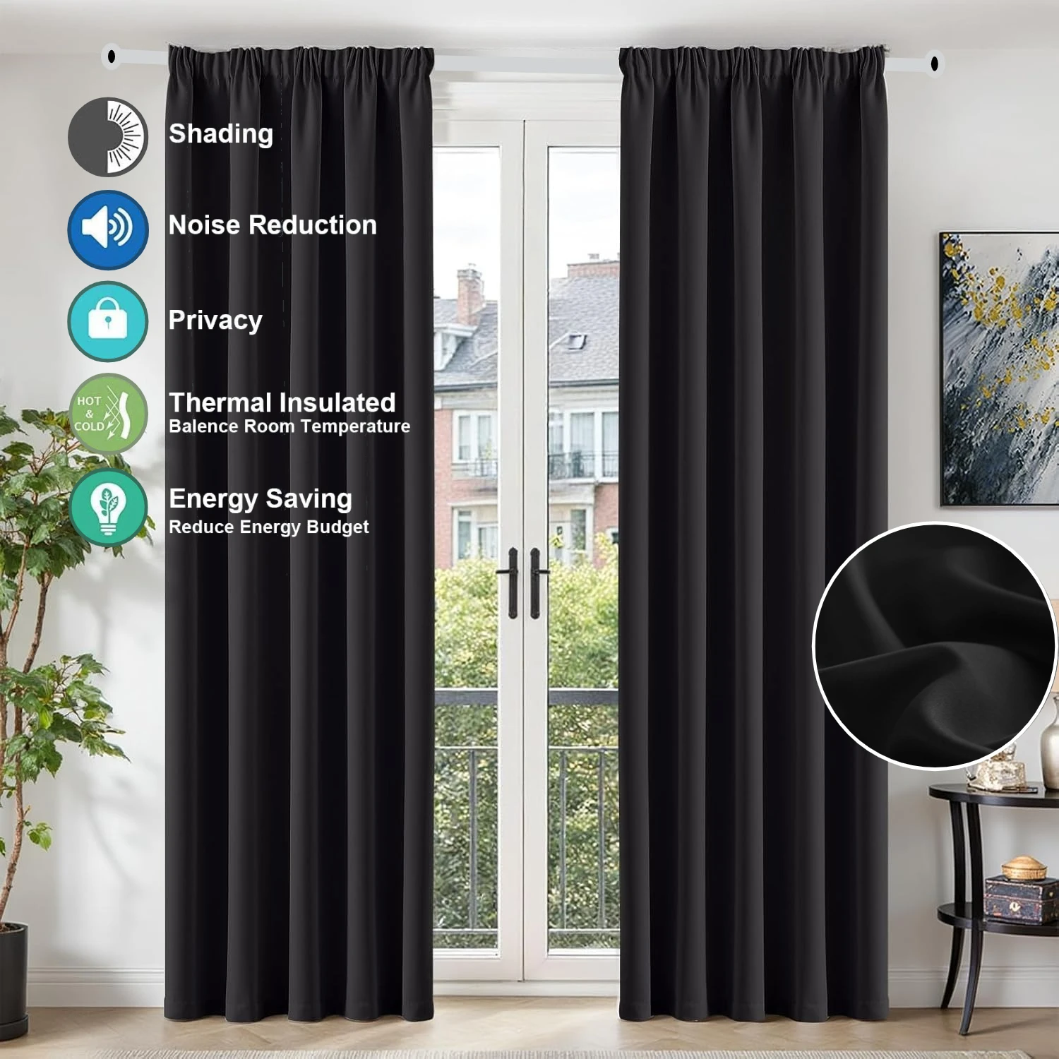 Blackout Curtains for Bedroom 106x160/213/241cm Curtains Window Treatments Pair of Thermal Tape Top Drop Living Room
