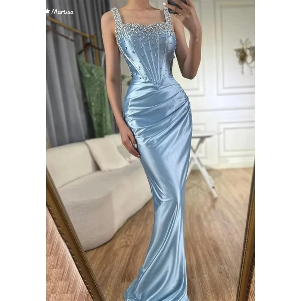 

Marissa Long Fish Tail Luxury Prom Dress 2025 Wedding Evening Dress Woman Custom Made Square Collar Exposed Shoulders Crystal