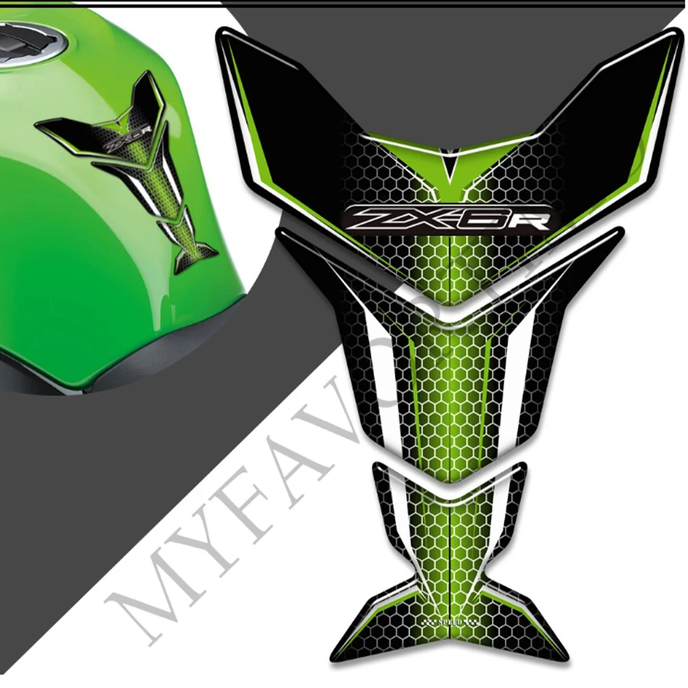 Motorcycle For Kawasaki Ninja ZX6R ZX 6R ZX-6R 3D Stickers Decals Protector Tank Pad Gas Fuel Oil Kit Knee Fish Bone