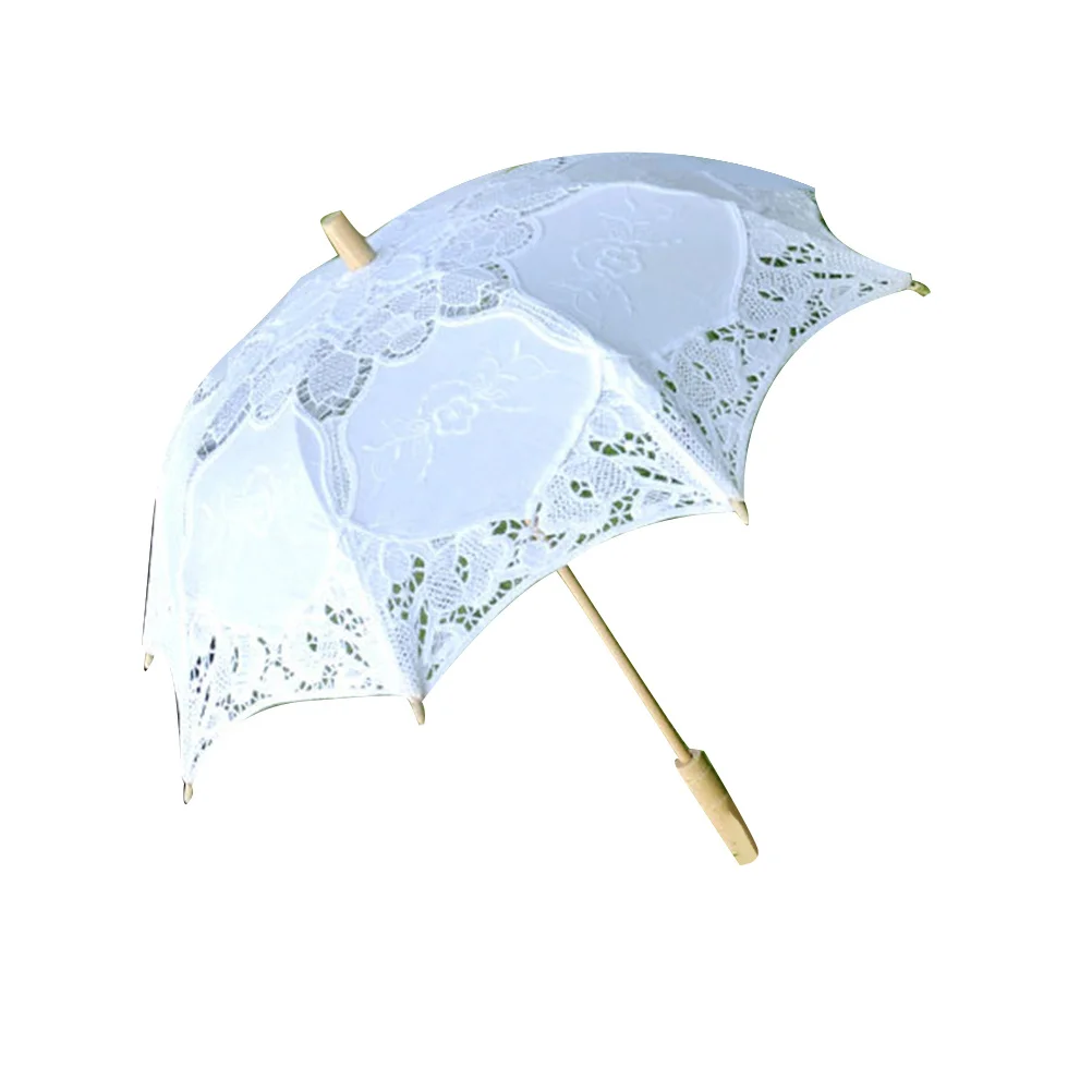 

White Handle Embroidered Lace Parasol 52cm Diameter Wedding Bride Photography Umbrella Decorative Bridesmaid Umbrella