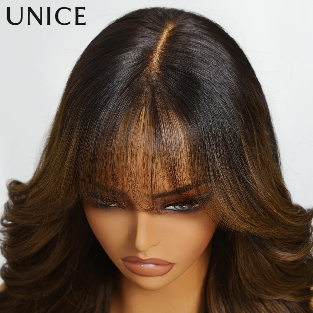 UNICE الشعر البني قطعة المال رقيق فضفاض موجة الستار الانفجارات شعر مستعار 13x4 قبل قطع قبل ابيض غلويليس شعر مستعار شعر الإنسان 150% الكثافة
