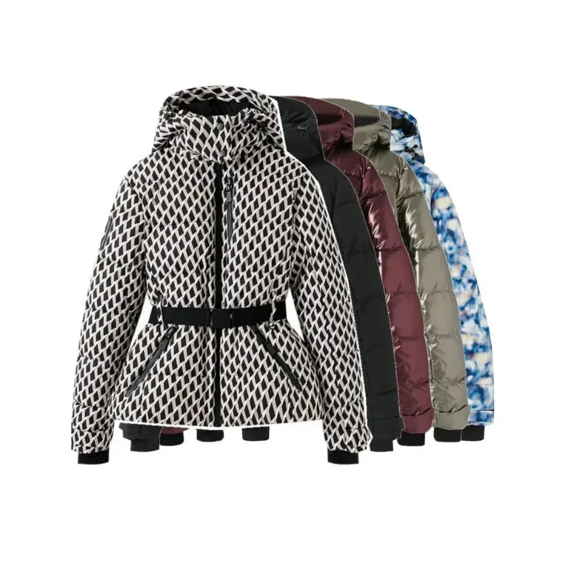 

Модные женские зимние утепленные куртки с капюшоном и поясом, элегантные, теплые, с карманами, ветрозащитные, для катания на лыжах, коллекция 2026 года