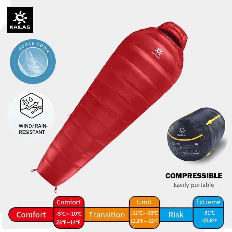 KAILAS TREK Ultralight Goose Down Winter Sleeping Bag 2023 Comfortable Lightweight 650FP Camping Hike Sleeping Bags KB2301104