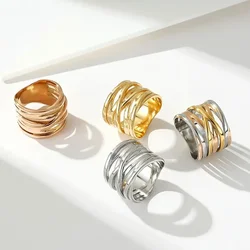 Stainless Steel Tri-color Multilayer Cross Wide Band Ring for Women Men Size 6-11