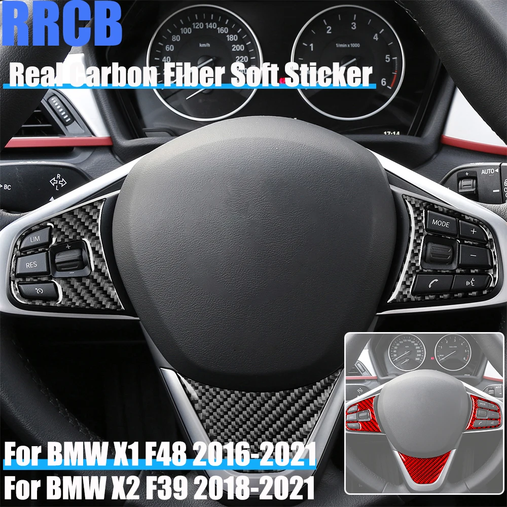 

Real Carbon Fiber Car Accessories Driver Wheel Button Set Trim Cover Soft Sticker For BMW X1 F48 2016-2021 X2 F39 2018-2021