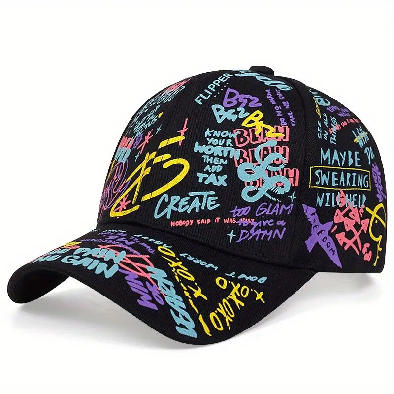 Spring and Autumn Colorful Y2k Graffiti Hip-hop Baseball Cap Casual Sunscreen Printed Peaked Cap Personalized Hat Trendy Men and Women