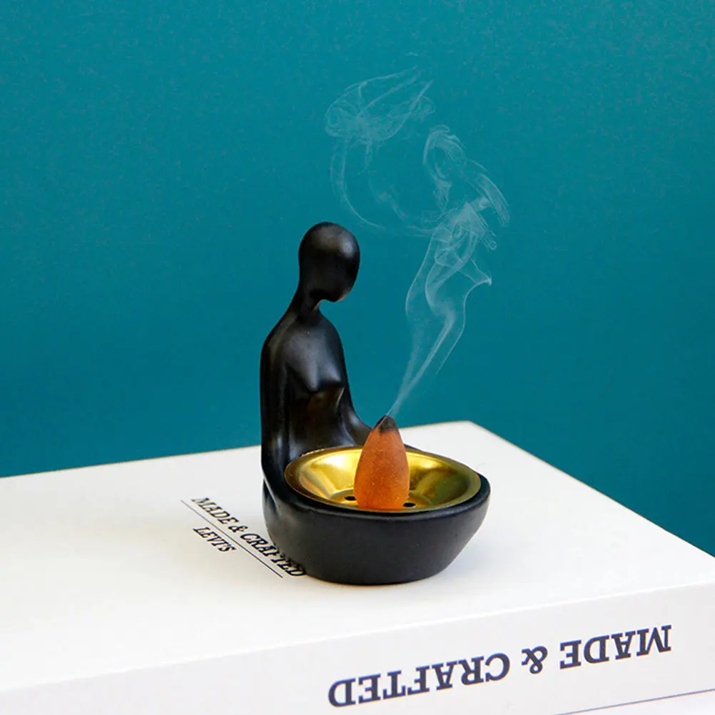 

Abstract Female Sitting Incense Burner Modern Resin Aroma Holder For Home Office Meditation Decor Tabletop Censer