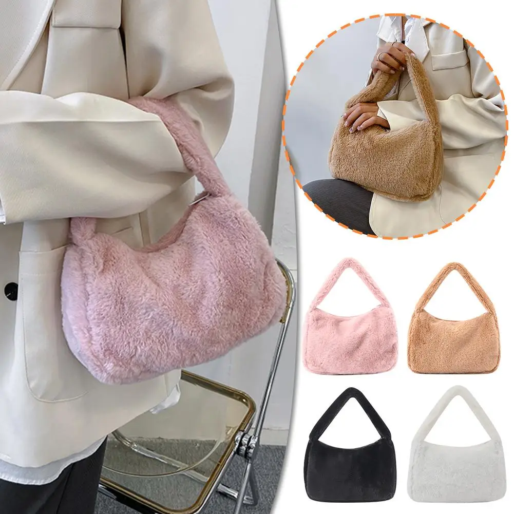 New Korean Fashion Stuffed Tote Bag Furry Bag Women's Plush Bag Shoulder Crossbody Handheld Bag Underarm Girls G9s4